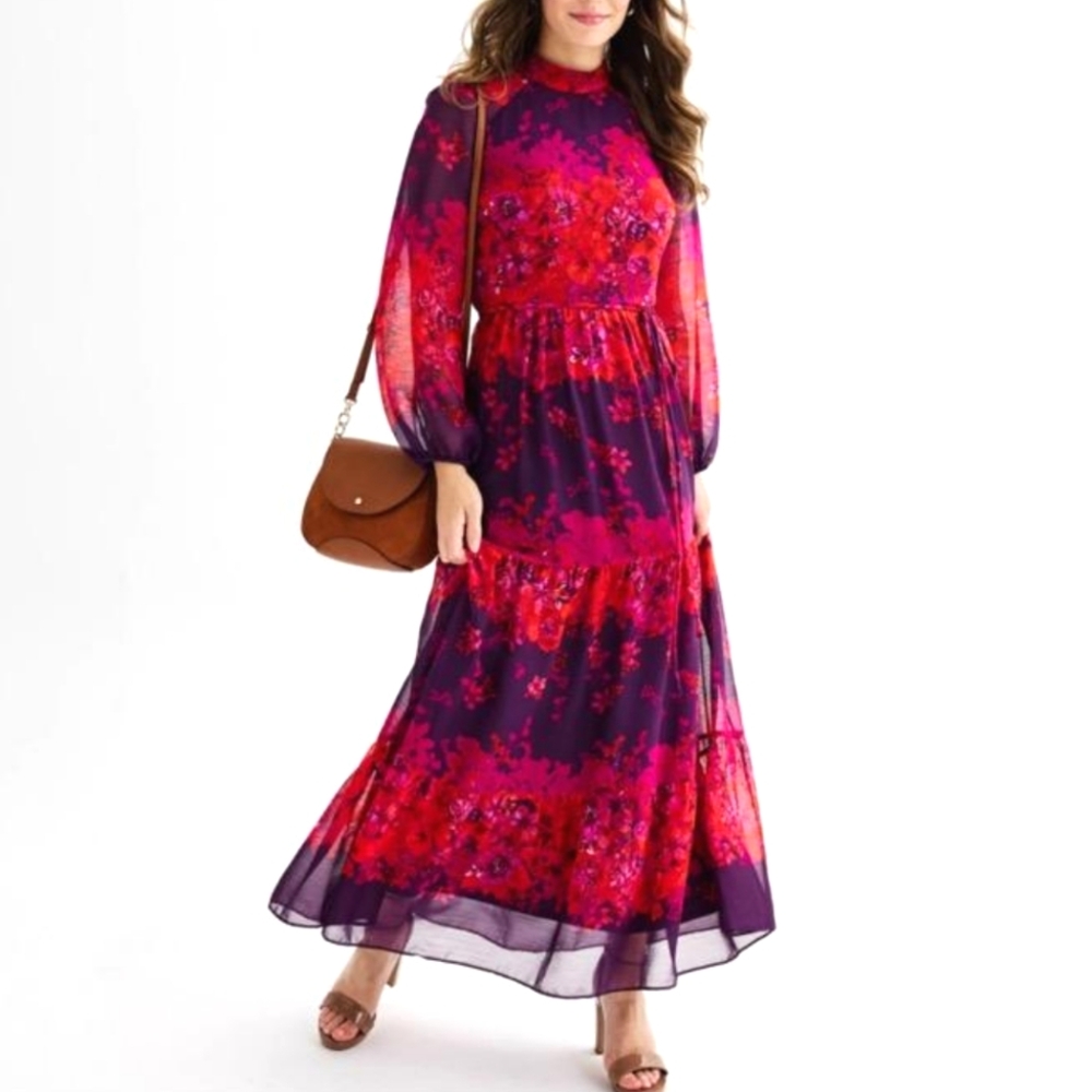 NWT MAISON TARA | Mock Neck Vibrant Maxi Dress